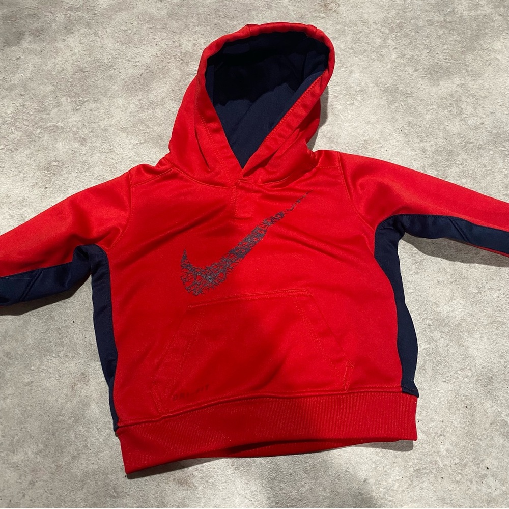 Nike toddler boys Red and Blue Hooded Sweatshirt with pocket sz 12m